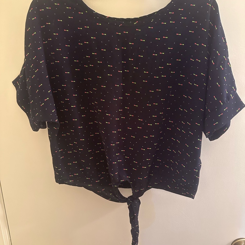 Fashion Nova Black Tie-Front Crop Top with Tiny Multi-Color Dots